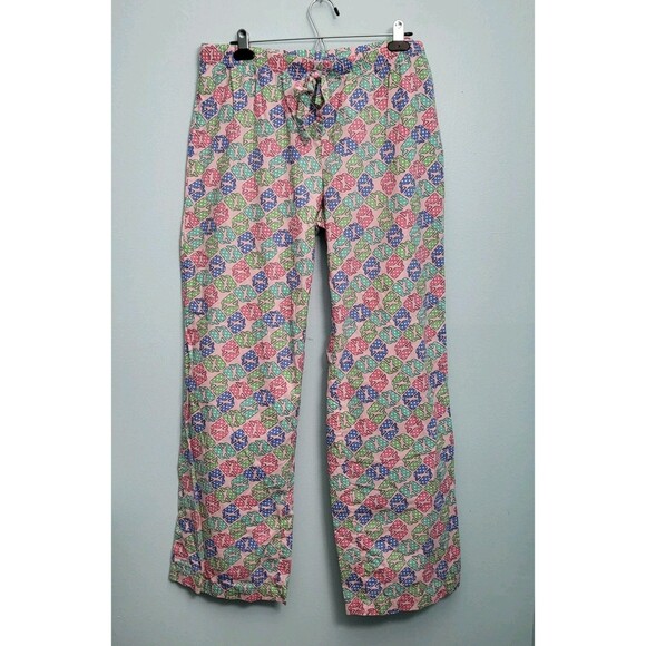 VINEYARD VINES Pajama Pants Womens L Cotton Woven Pink Blue Green Whale Print - Picture 1 of 7